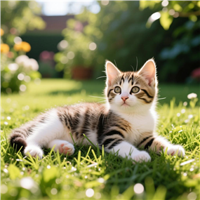 趴在草地上晒太阳的小猫图片